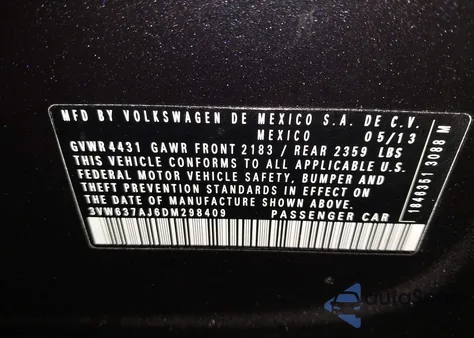 2013 Volkswagen Jetta Hybrid Sel z USA, uszkodzony, nr VIN 3VW637AJ6DM298409